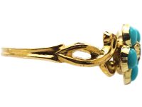 Early 19th Century 15ct Gold & Turquoise Forget Me Not Flower Ring with a Ruby in the Centre