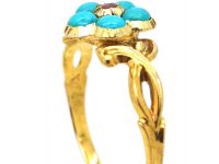 Early 19th Century 15ct Gold & Turquoise Forget Me Not Flower Ring with a Ruby in the Centre