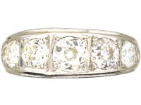Art Deco Platinum, Five Stone Diamond Ring with Engraved Sides