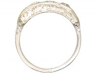 Art Deco Platinum, Five Stone Diamond Ring with Engraved Sides