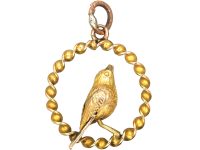 Edwardian Small 9ct Gold Pendant of a Bird Within a Circle