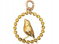 Edwardian Small 9ct Gold Pendant of a Bird Within a Circle
