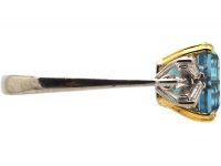 18ct White Gold Square Cut Aquamarine & Diamond Baguette Ring