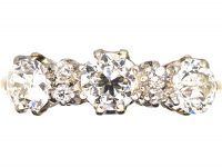 Early 20th Century 18ct Gold & Platinum, Three Stone Diamond Ring with Diamonds In between