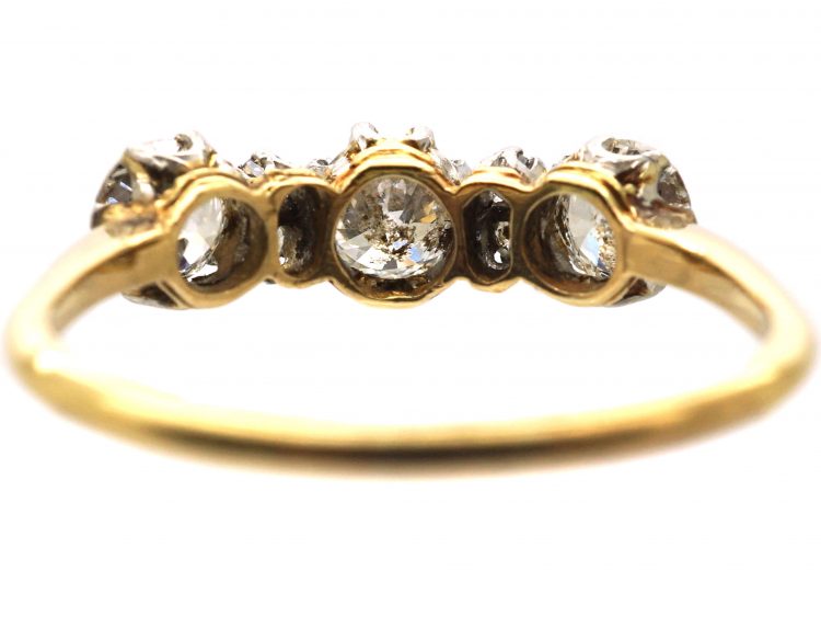 Early 20th Century 18ct Gold & Platinum, Three Stone Diamond Ring with Diamonds In between