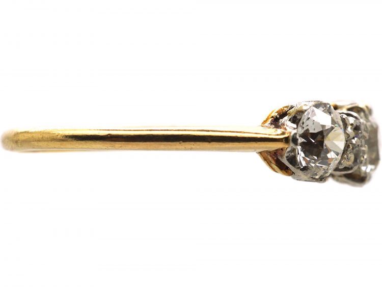 Early 20th Century 18ct Gold & Platinum, Three Stone Diamond Ring with Diamonds In between