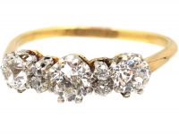 Early 20th Century 18ct Gold & Platinum, Three Stone Diamond Ring with Diamonds In between