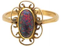 Arts & Crafts 9ct Gold & Black Opal Ring