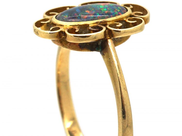 Arts & Crafts 9ct Gold & Black Opal Ring