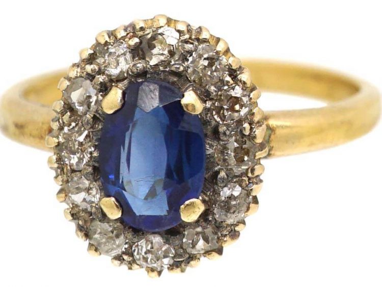 Edwardian 18ct Gold, Sapphire & Diamond Cluster Ring