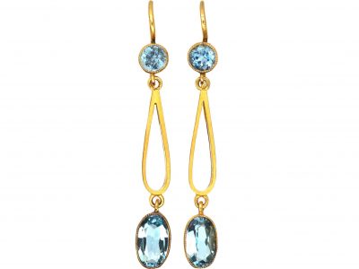 Edwardian 15ct Gold & Aquamarine Drop Earrings