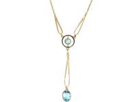 Edwardian 15ct Gold & Aquamarine Drop Necklace