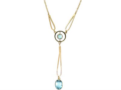 Edwardian 15ct Gold & Aquamarine Drop Necklace