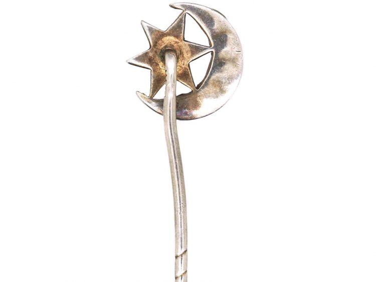 Edwardian Silver Moon & Star Tie Pin set with Turquoise