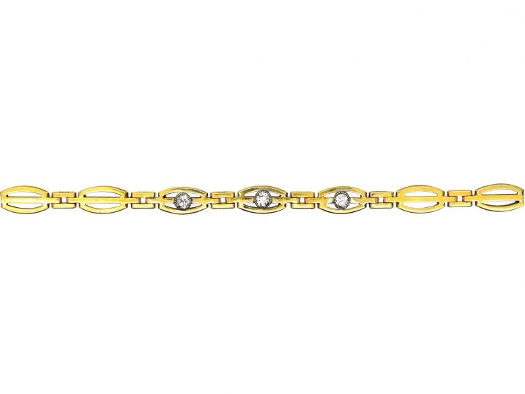 Early 20th Century 14ct Gold Articulated Bracelet set with Three Diamonds