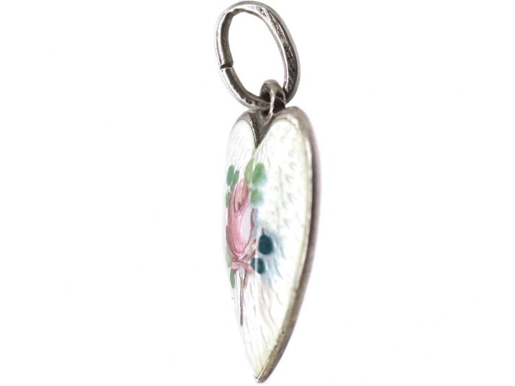 Norwegian Heart Shaped Pendant with Enamelled Rose & Lion
