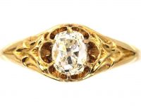 Victorian 18ct Gold, Old Mine Cut Solitaire Ring with Ornate Shoulders