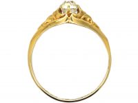 Victorian 18ct Gold, Old Mine Cut Solitaire Ring with Ornate Shoulders