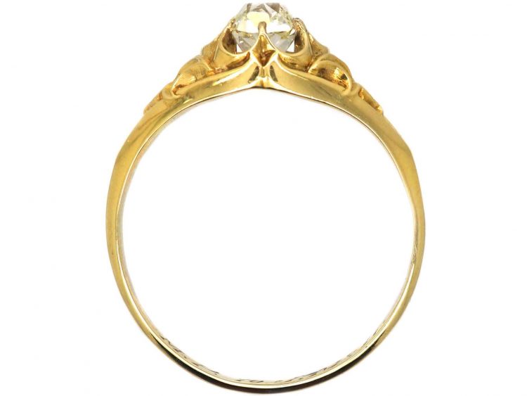 Victorian 18ct Gold, Old Mine Cut Solitaire Ring with Ornate Shoulders