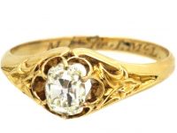 Victorian 18ct Gold, Old Mine Cut Solitaire Ring with Ornate Shoulders
