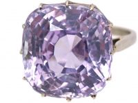 Art Deco Platinum Solitaire Ring set with a Large Lilac Unheated Ceylon Sapphire
