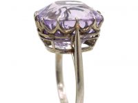 Art Deco Platinum Solitaire Ring set with a Large Lilac Unheated Ceylon Sapphire