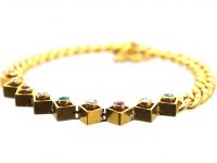 Edwardian 18ct Gold Curb Bracelet set with Rose Diamonds, Emeralds & Rubies