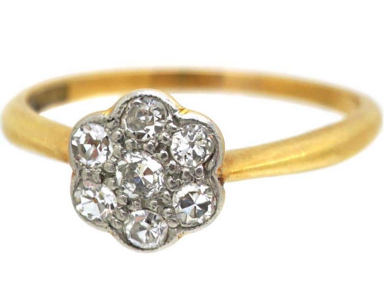 Edwardian 18ct Gold & Platinum, Diamond Daisy Cluster Ring