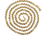 Georgian 15ct Gold Long Guard Chain with Hand Clasp set with Turquoise, Ruby & an Emerald