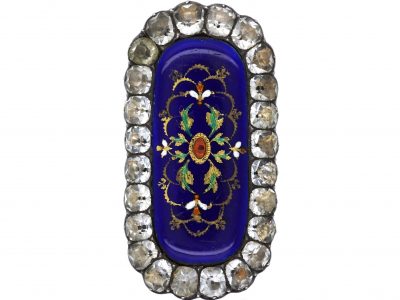 French Early 19th Century 18ct Gold & Silver, Large Enamel & Paste Ring