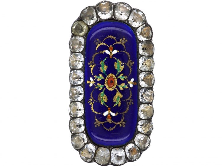 French Early 19th Century 18ct Gold & Silver, Large Enamel & Paste Ring