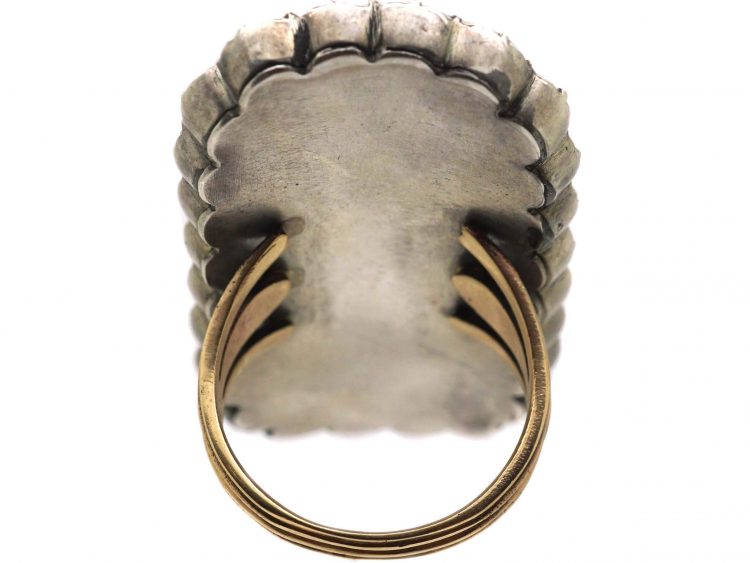 French Early 19th Century 18ct Gold & Silver, Large Enamel & Paste Ring