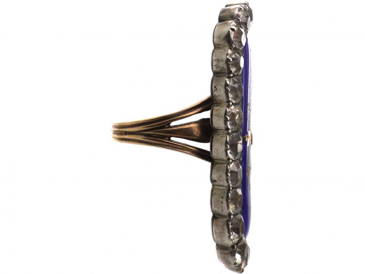 French Early 19th Century 18ct Gold & Silver, Large Enamel & Paste Ring