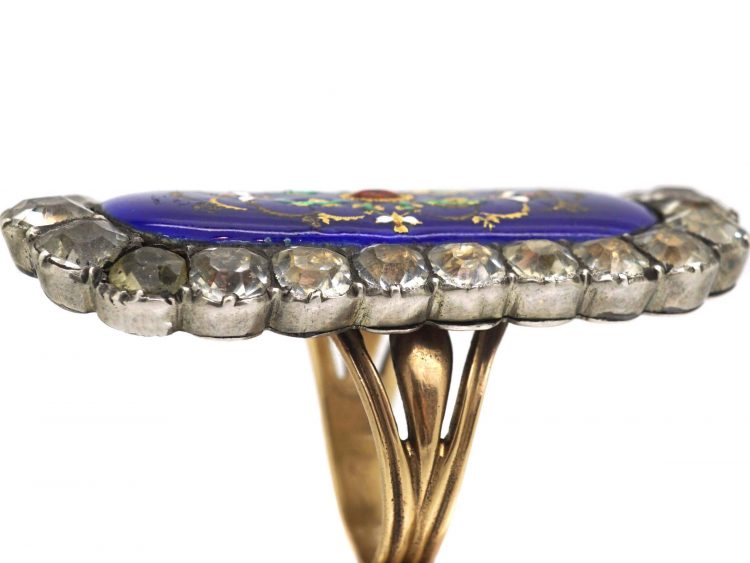 French Early 19th Century 18ct Gold & Silver, Large Enamel & Paste Ring