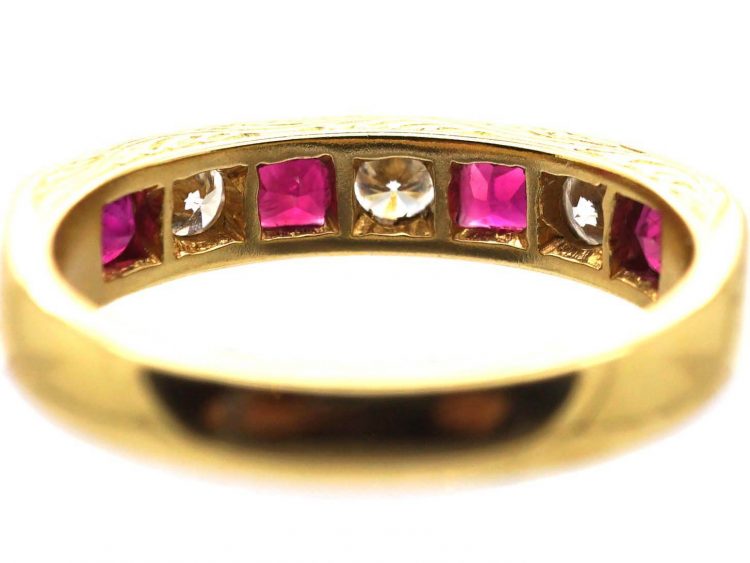 18ct Gold, Square Cut Ruby & Diamond Half Eternity Ring by Cropp & Farr