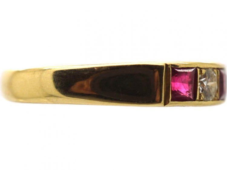 18ct Gold, Square Cut Ruby & Diamond Half Eternity Ring by Cropp & Farr