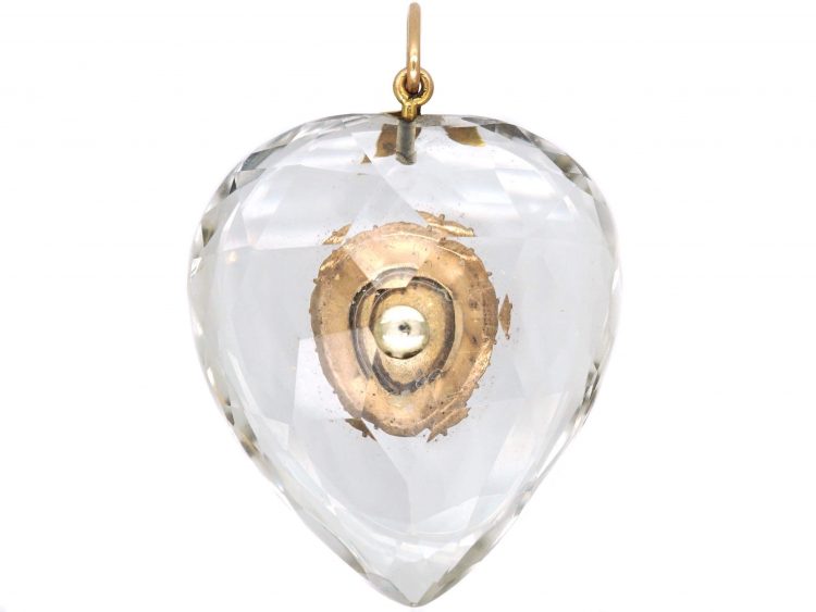 Edwardian Rock Crystal & Flat Cut Garnet Heart Pendant