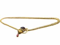 Victorian 18ct Gold Snake Necklace set with Cabochon Garnets, Diamonds, Emeralds & a Ruby in Original Case