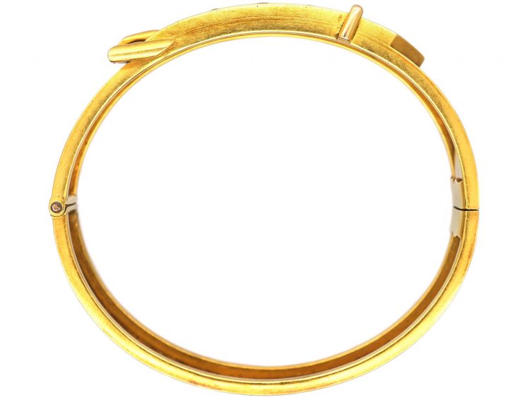 Victorian 15ct Gold Buckle Bangle set with a Ruby & Two Diamonds in Original Case