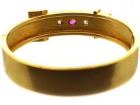 Victorian 15ct Gold Buckle Bangle set with a Ruby & Two Diamonds in Original Case
