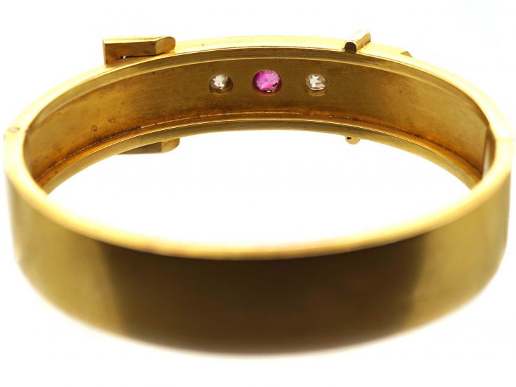 Victorian 15ct Gold Buckle Bangle set with a Ruby & Two Diamonds in Original Case