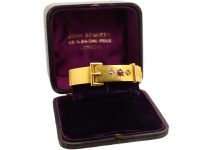 Victorian 15ct Gold Buckle Bangle set with a Ruby & Two Diamonds in Original Case