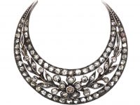 Victorian 15ct Gold & Silver Crescent Brooch set with Rose Diamonds in Original Case