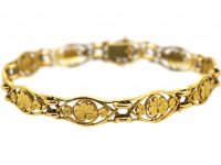 French Art Nouveau 18ct Gold Bracelet with Lily Pad Motif