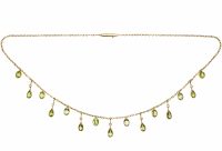 Edwardian 15ct Gold Fringe Necklace with Peridot & Natural Split Pearl Drops