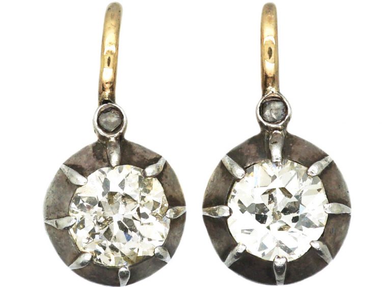 19th Century Austrian Old Mine Cut Diamond Solitaire Earrings in the Original Case