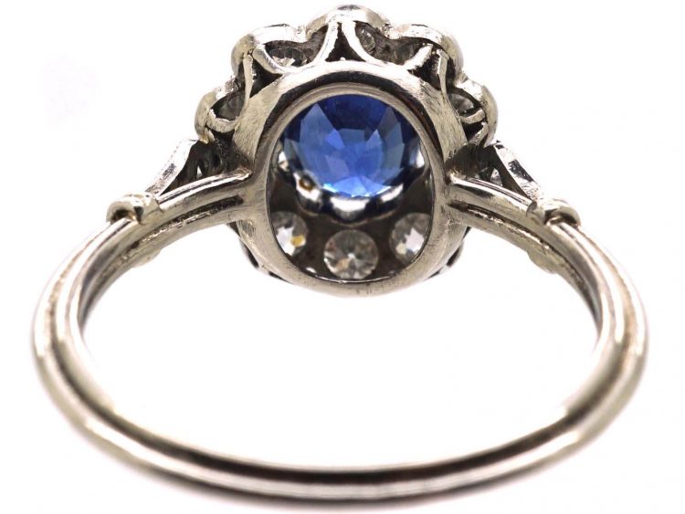 Art Deco Platinum, Sapphire & Diamond Cluster Ring