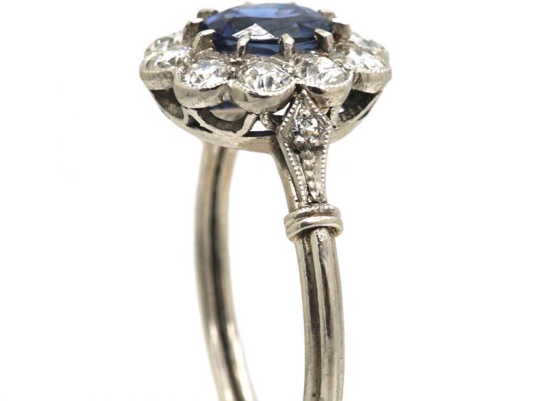 Art Deco Platinum, Sapphire & Diamond Cluster Ring