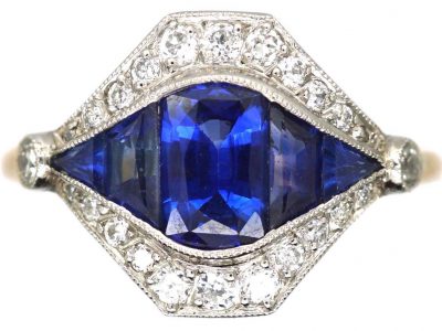 Art Deco 18ct Gold & Platinum, Sapphire & Diamond Eye Ring