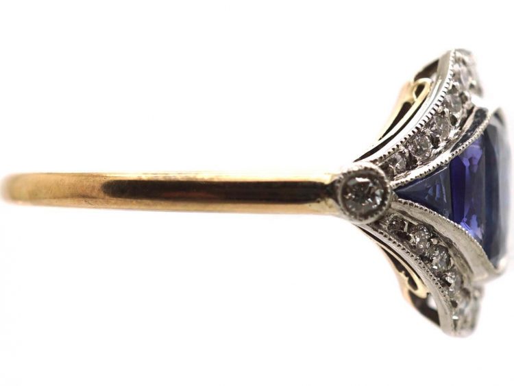 Art Deco 18ct Gold & Platinum, Sapphire & Diamond Eye Ring